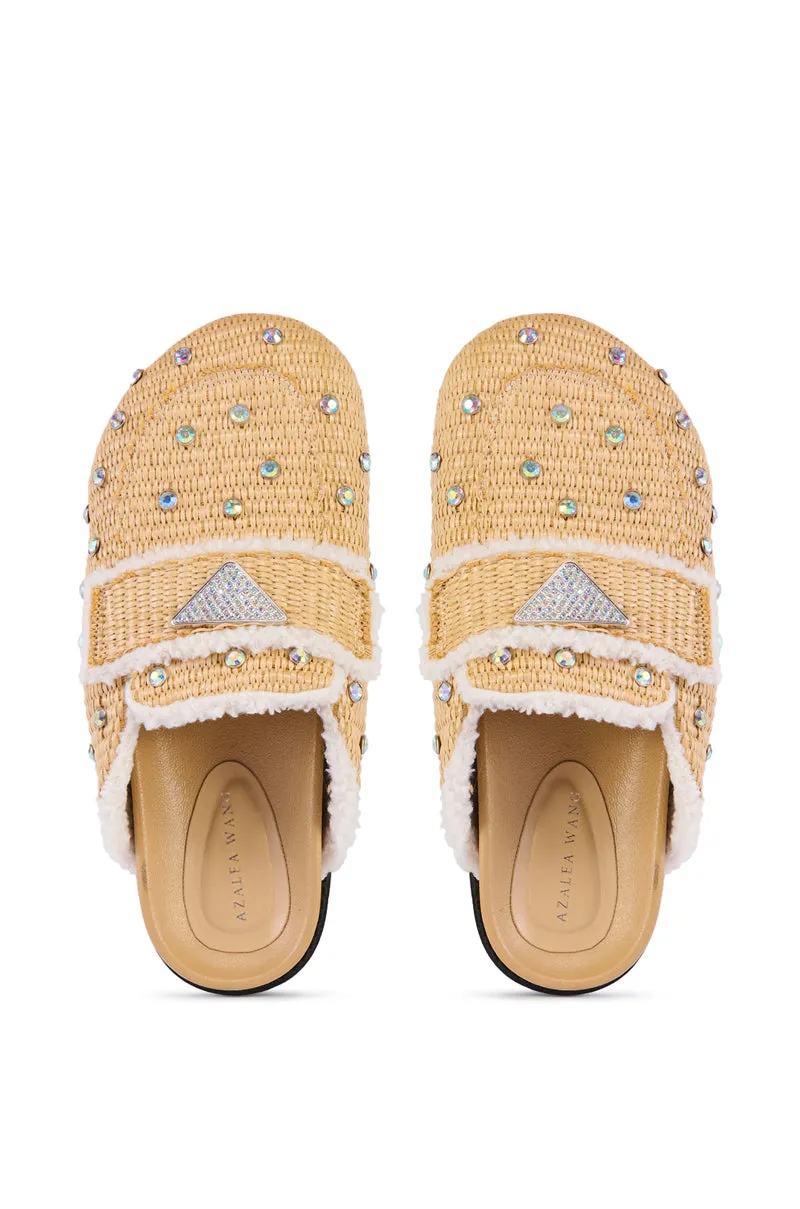 AZALEA WANG KORYNN BEIGE EMBELLISHED RAFIA FLAT