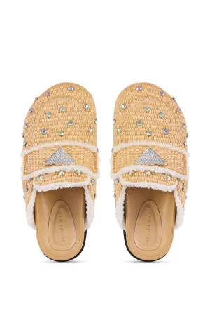 AZALEA WANG KORYNN BEIGE EMBELLISHED RAFIA FLAT