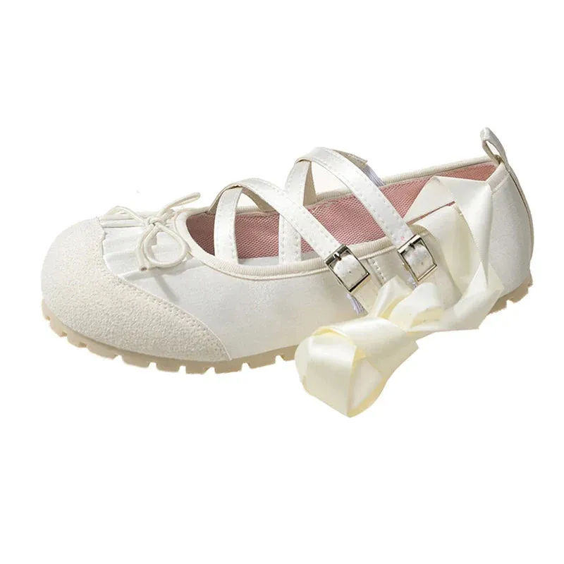 binfenxie  -  Bow Ballet Dance Flats Women Shoes Shallow Mary Jane Fashion Dress Lolita Sandals 2024 Spring New Casual Cozy Zapatos Para Mujer