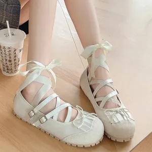 binfenxie  -  Bow Ballet Dance Flats Women Shoes Shallow Mary Jane Fashion Dress Lolita Sandals 2024 Spring New Casual Cozy Zapatos Para Mujer