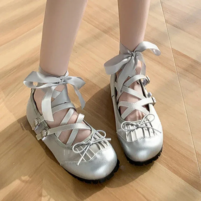 binfenxie  -  Bow Ballet Dance Flats Women Shoes Shallow Mary Jane Fashion Dress Lolita Sandals 2024 Spring New Casual Cozy Zapatos Para Mujer