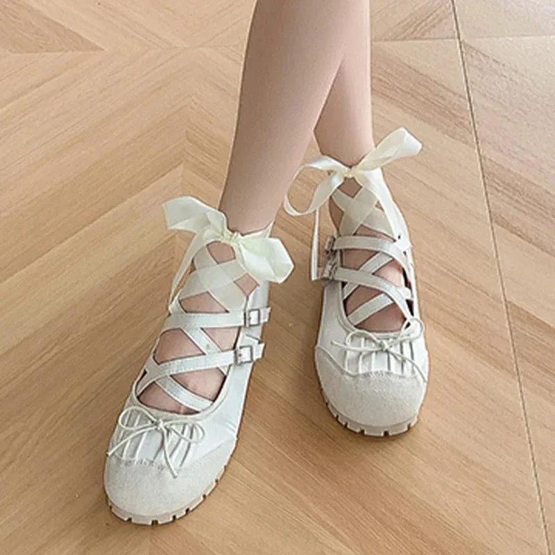 binfenxie  -  Bow Ballet Dance Flats Women Shoes Shallow Mary Jane Fashion Dress Lolita Sandals 2024 Spring New Casual Cozy Zapatos Para Mujer