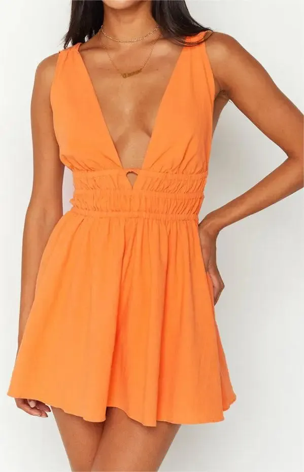 binfenxie New Backless Sexy Women Mini Dress Sleeveless V Neck Backless Flower Print Summer Club Party Dress Sundress Streetwear