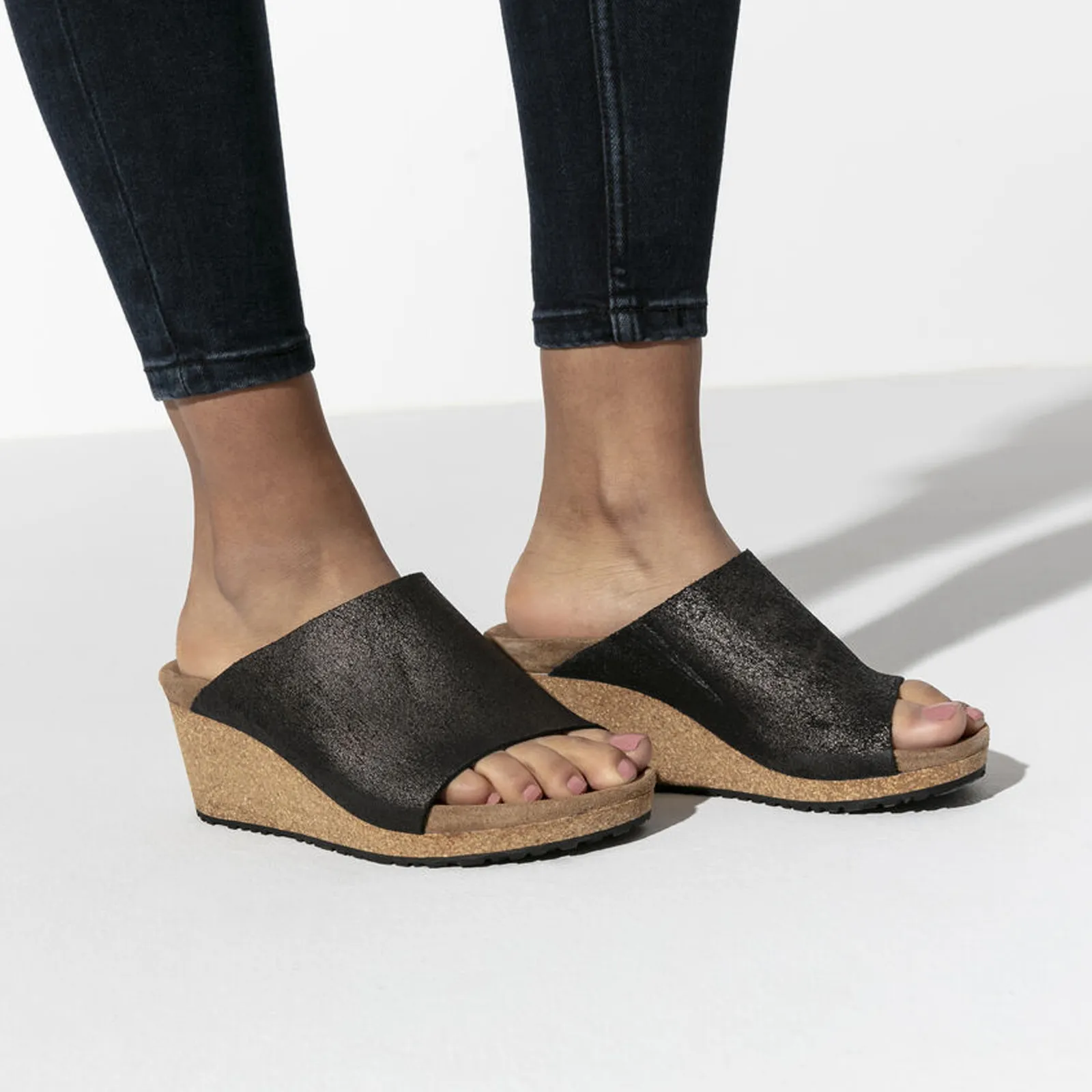 Birkenstock Namica Narrow Wedge Sandal (Women) - Washed Metallic Antique Black Suede