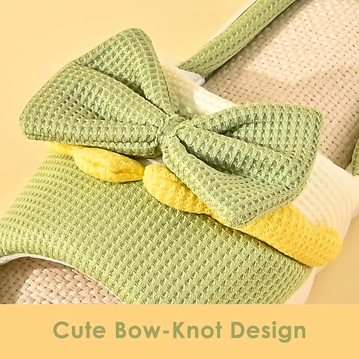 Bow Knot Slippers for Women, Cute House Cloud Slides, Indoor Open Toe Sandals, Comfortable Bedroom Shoes Linen Slippers