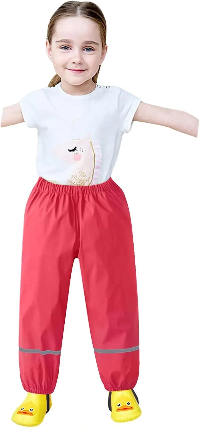 Boys Girls Waterproof Rain Pants Unisex Kids Rain Pants Children Breathable Mud Rainwear Waterproof and Windproof Pants