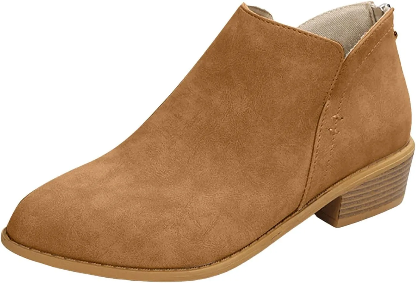 Cathalem Women's Ankle Boots Chunky Cutout Heel Pointed Toe Short Booties Shoes Ankle Booties Vintage Slip On Flat Short Boots Ladies Fashion Low Heel Boot Womens Casual Shoes
