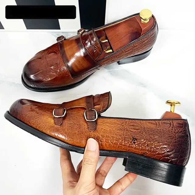 Classic Browm Leather Monk Shoes