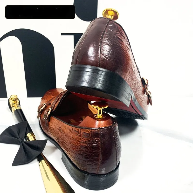 Classic Browm Leather Monk Shoes