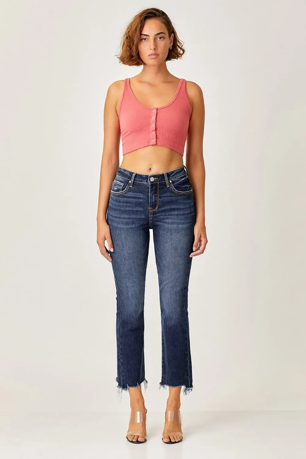 Cropped Risen Full Size Frayed Hem Cropped Straight Jeans