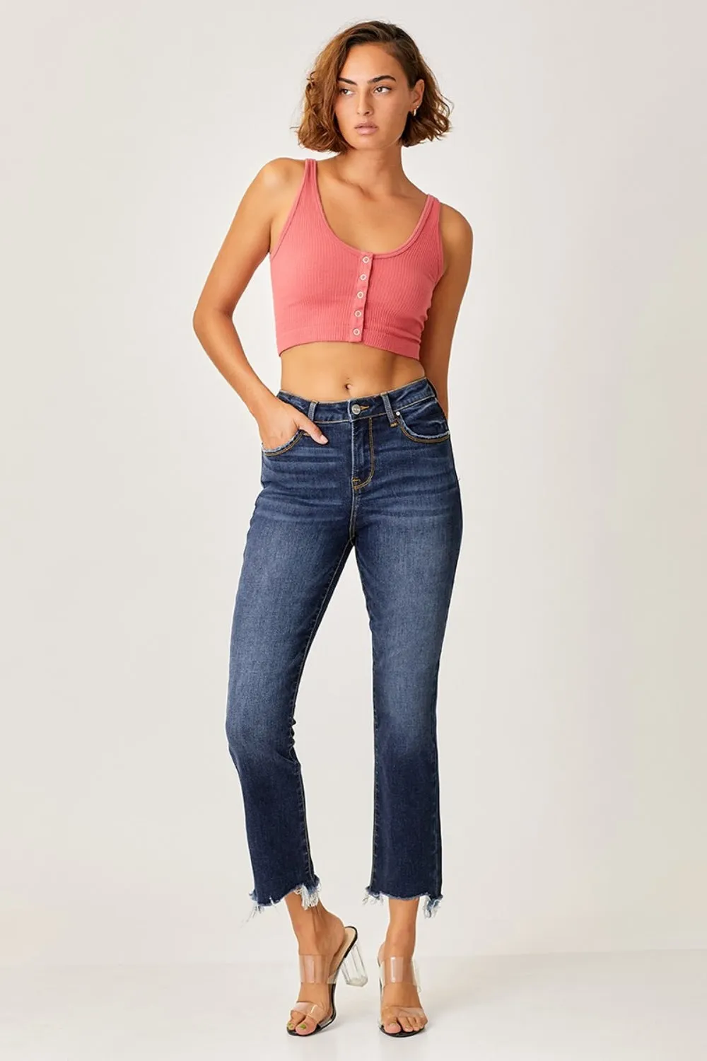 Cropped Risen Full Size Frayed Hem Cropped Straight Jeans