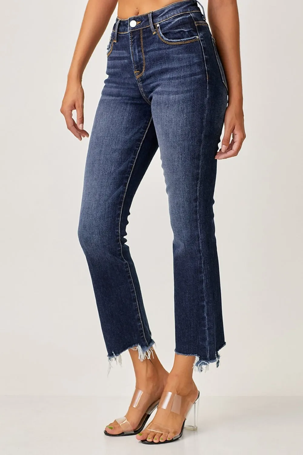 Cropped Risen Full Size Frayed Hem Cropped Straight Jeans