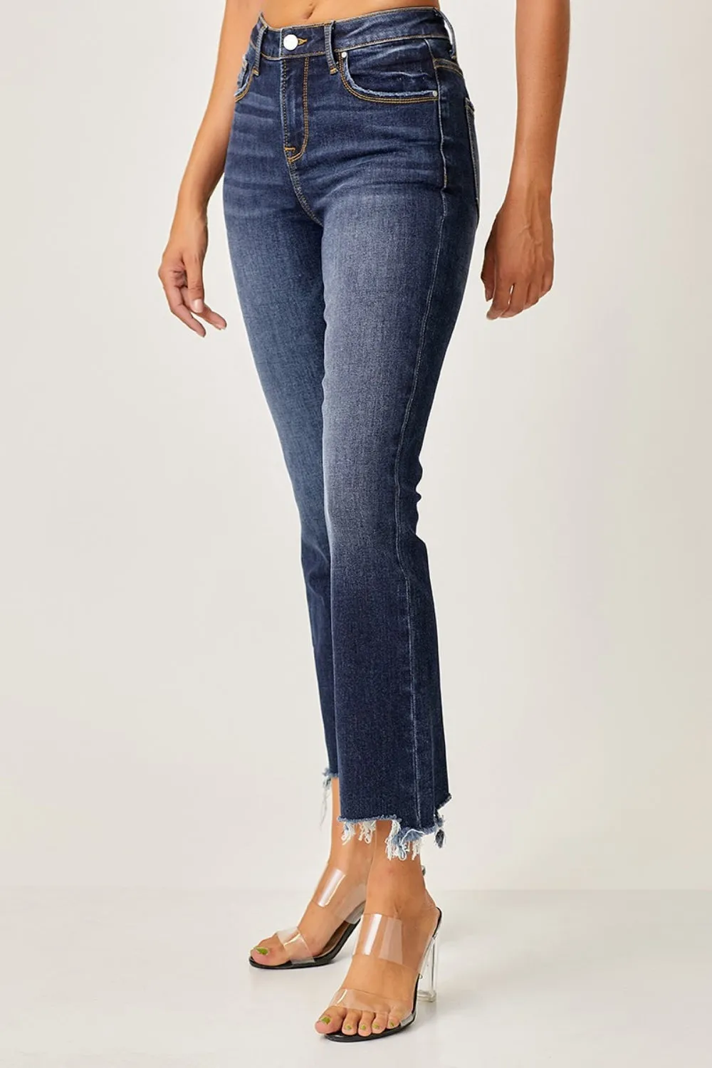 Cropped Risen Full Size Frayed Hem Cropped Straight Jeans
