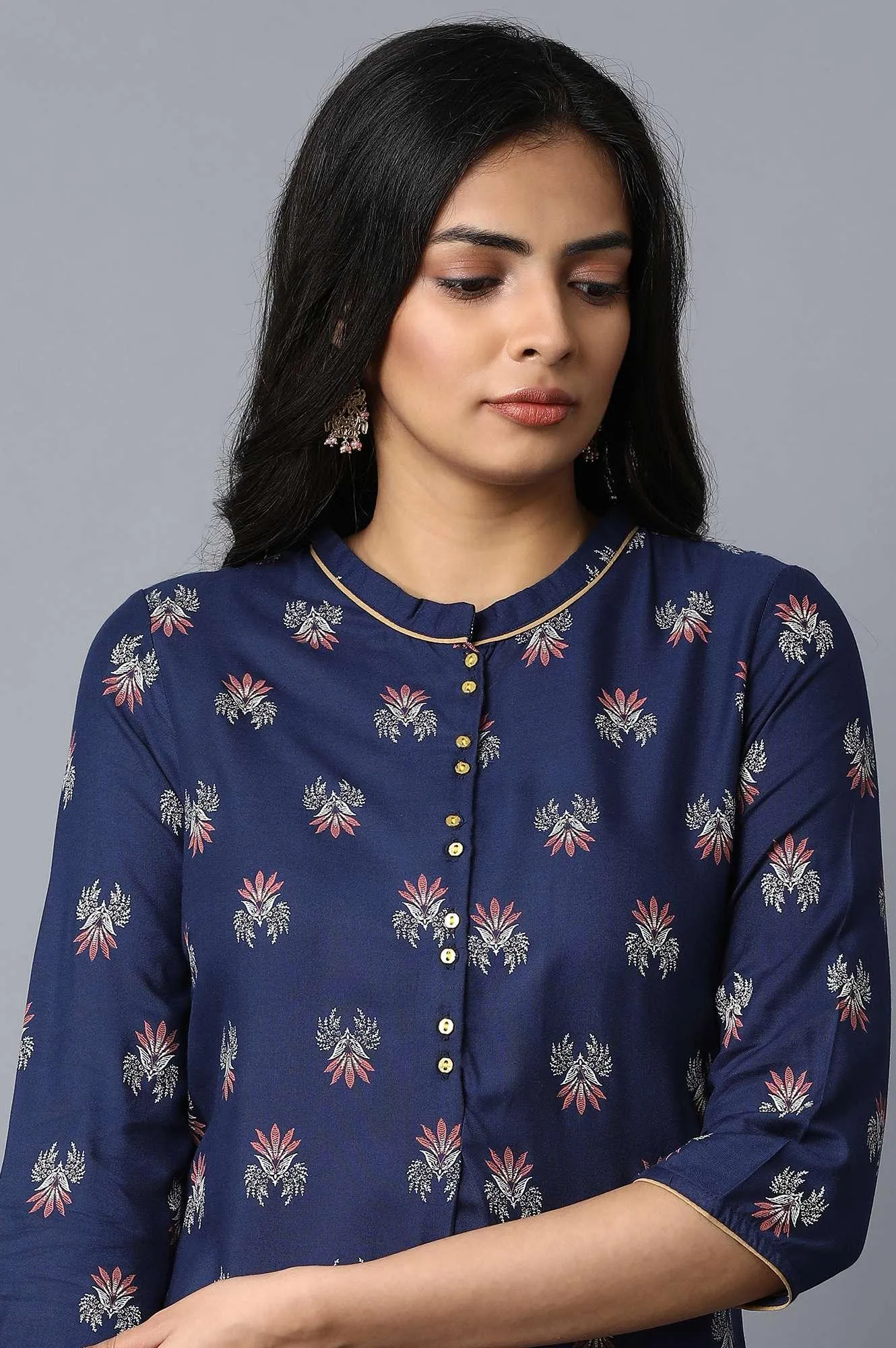 Dark Blue All-Over Floral Print kurta