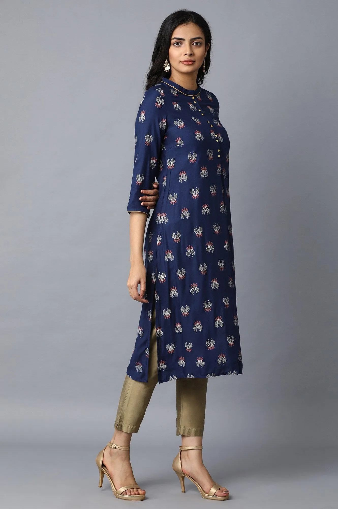 Dark Blue All-Over Floral Print kurta