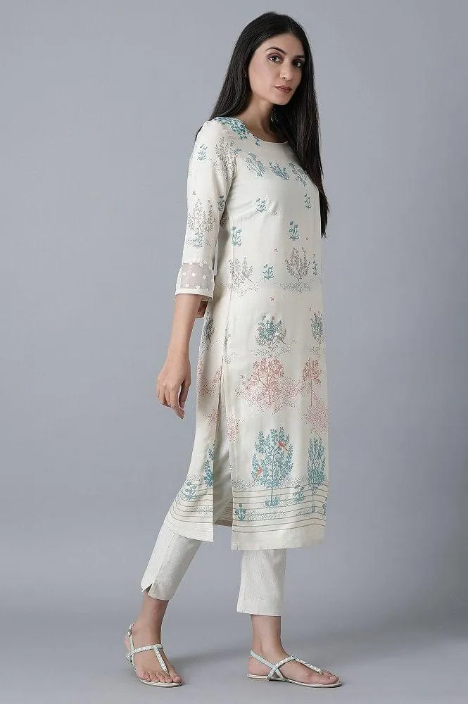Ecru Placement Print kurta