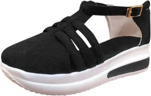 Eduavar Platform Sandals Women Casual, Closed Toe Sandals Women Summer Comfortable Platform Sports Sandals with Buckle Strap