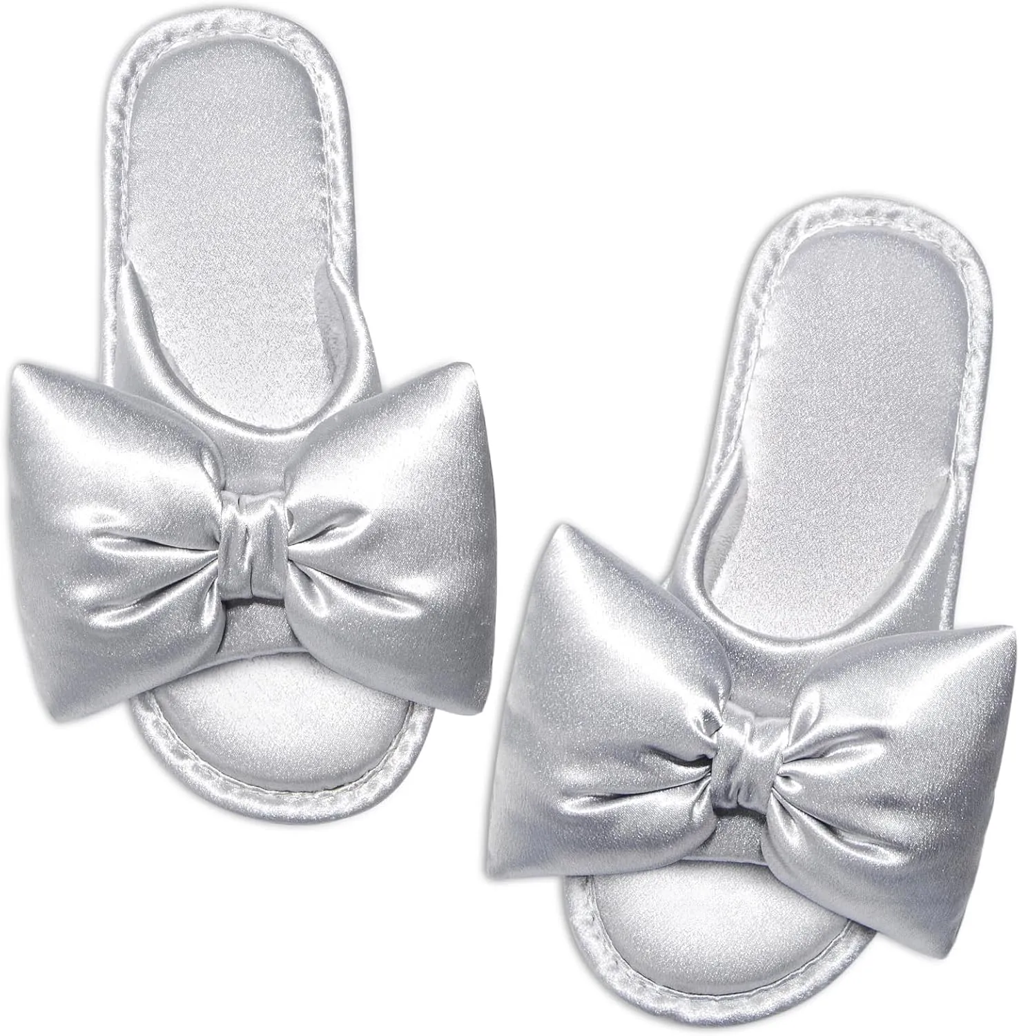 EverFoams Women's Satin Open-Toe Bow Slippers Memory Foam Indoor Bedroom House Shoes