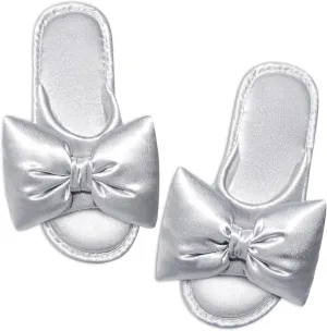 EverFoams Women's Satin Open-Toe Bow Slippers Memory Foam Indoor Bedroom House Shoes