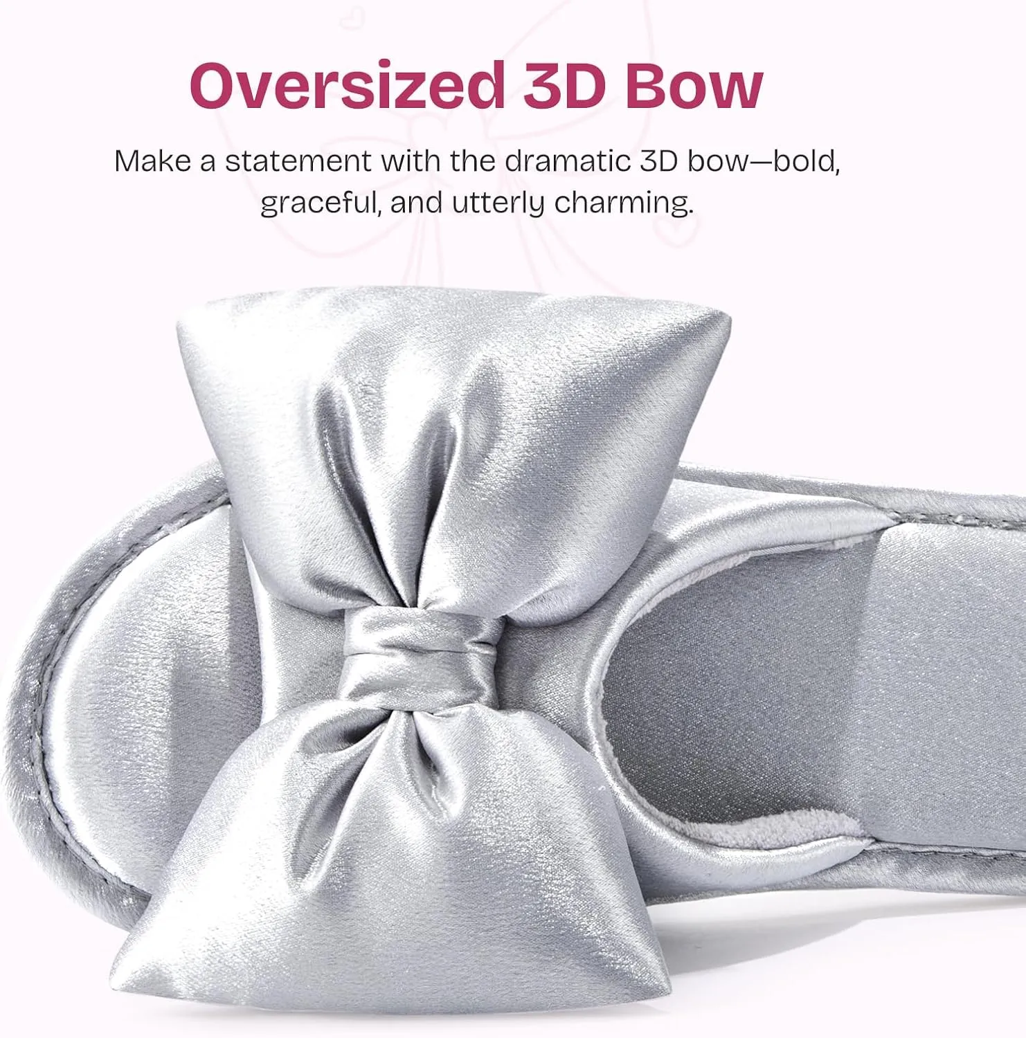 EverFoams Women's Satin Open-Toe Bow Slippers Memory Foam Indoor Bedroom House Shoes