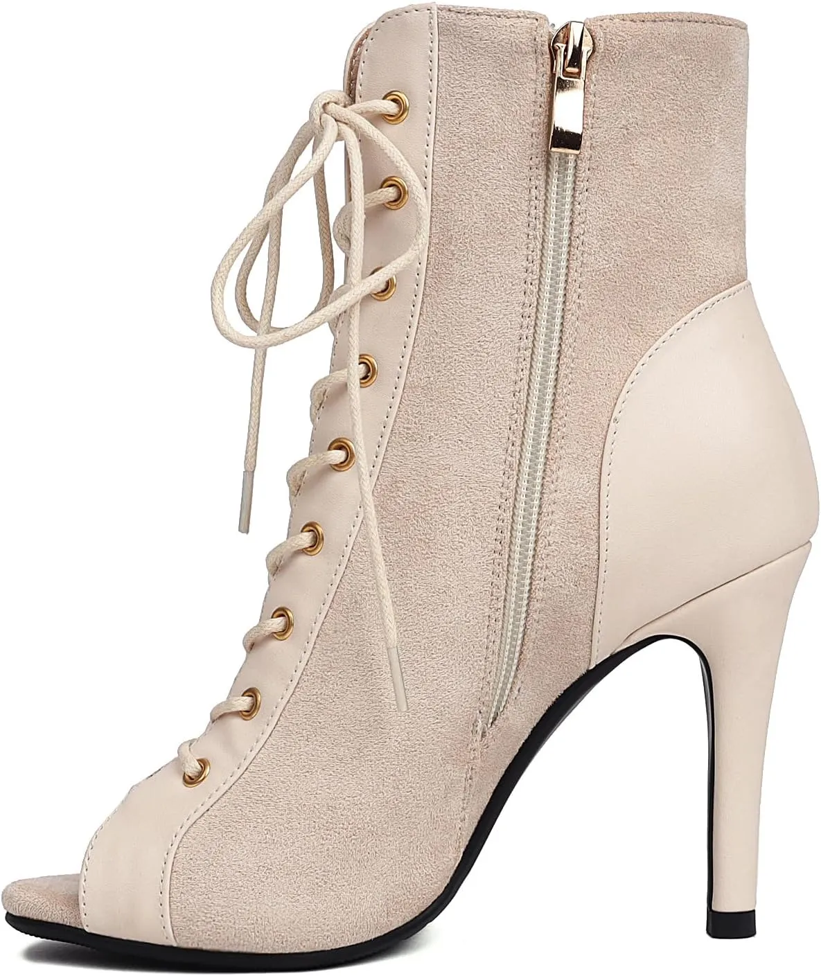 FENIKUSU Women's Ballroom Dance Shoes Peep Toe Gladiator Heeled Latin Salsa Boots Plus Size Model F7