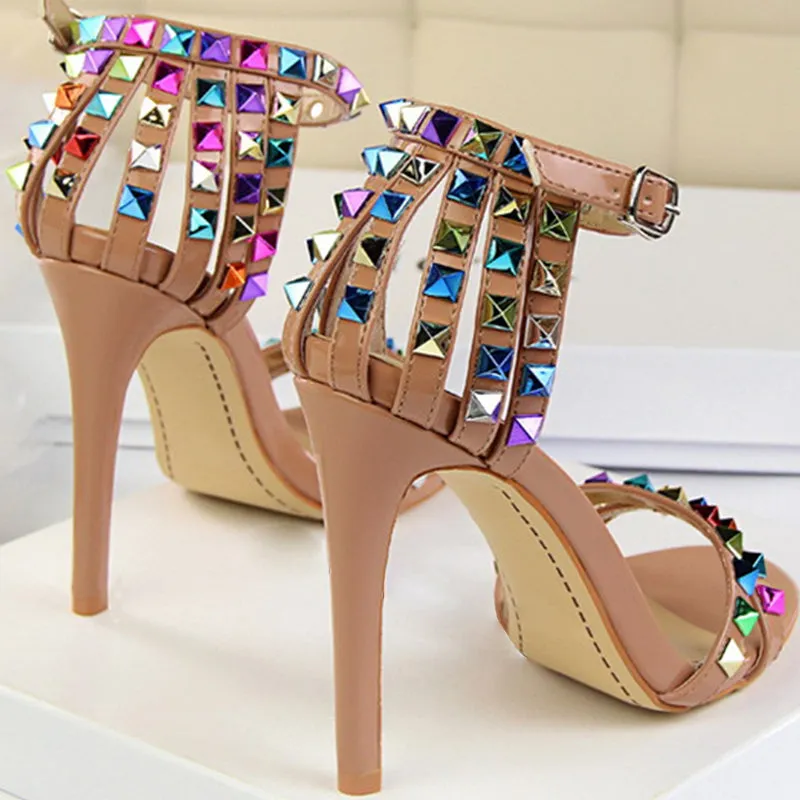 🔥Free Shipping - Women's Studded Open Toe Ankle Strap High Heels Sandals