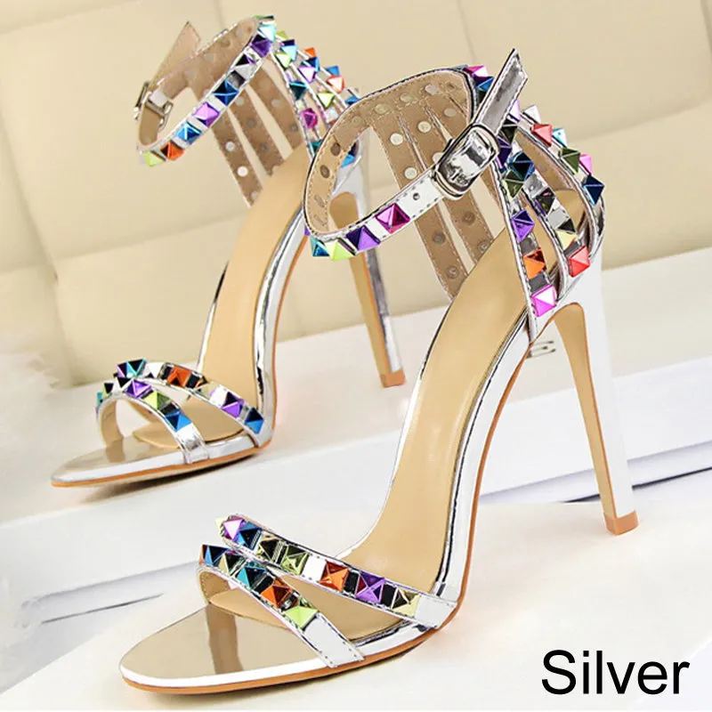 🔥Free Shipping - Women's Studded Open Toe Ankle Strap High Heels Sandals