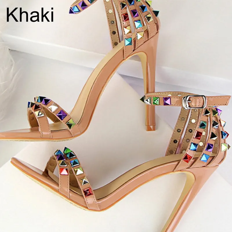 🔥Free Shipping - Women's Studded Open Toe Ankle Strap High Heels Sandals