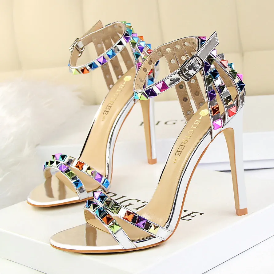 🔥Free Shipping - Women's Studded Open Toe Ankle Strap High Heels Sandals