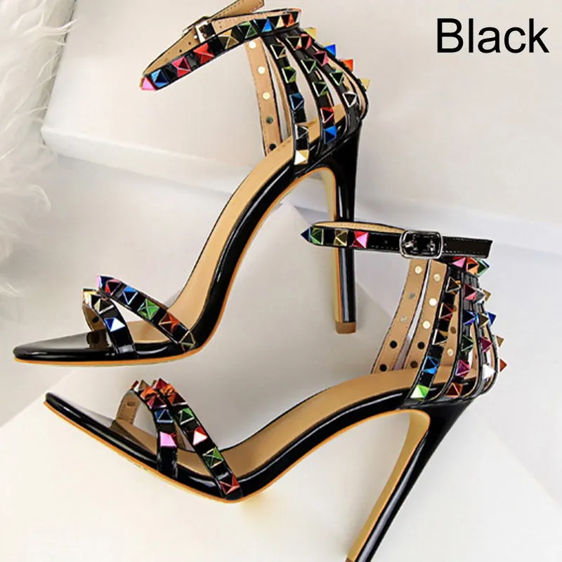 🔥Free Shipping - Women's Studded Open Toe Ankle Strap High Heels Sandals