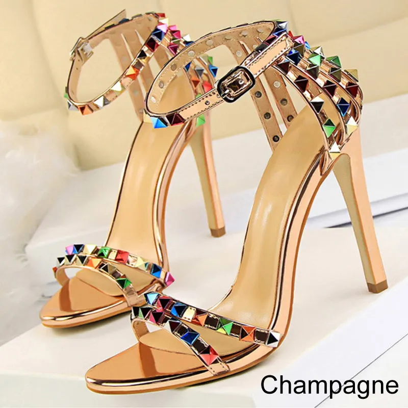 🔥Free Shipping - Women's Studded Open Toe Ankle Strap High Heels Sandals