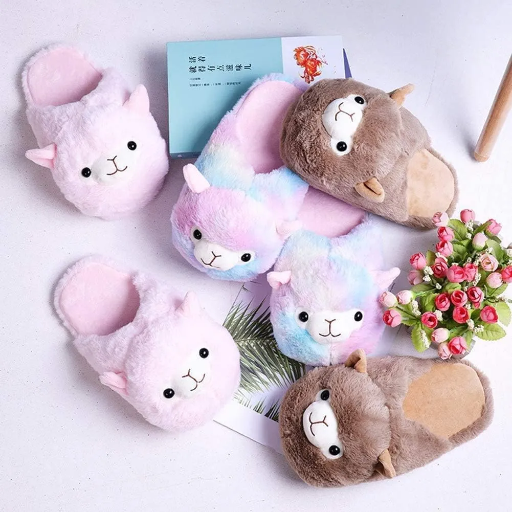 Fuzzy Alpaca Slippers for Women Fancy Animal Slippers For Girls Cute Plush Alpaca Slippers Gift Novelty Slippers