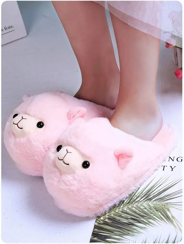 Fuzzy Alpaca Slippers for Women Fancy Animal Slippers For Girls Cute Plush Alpaca Slippers Gift Novelty Slippers