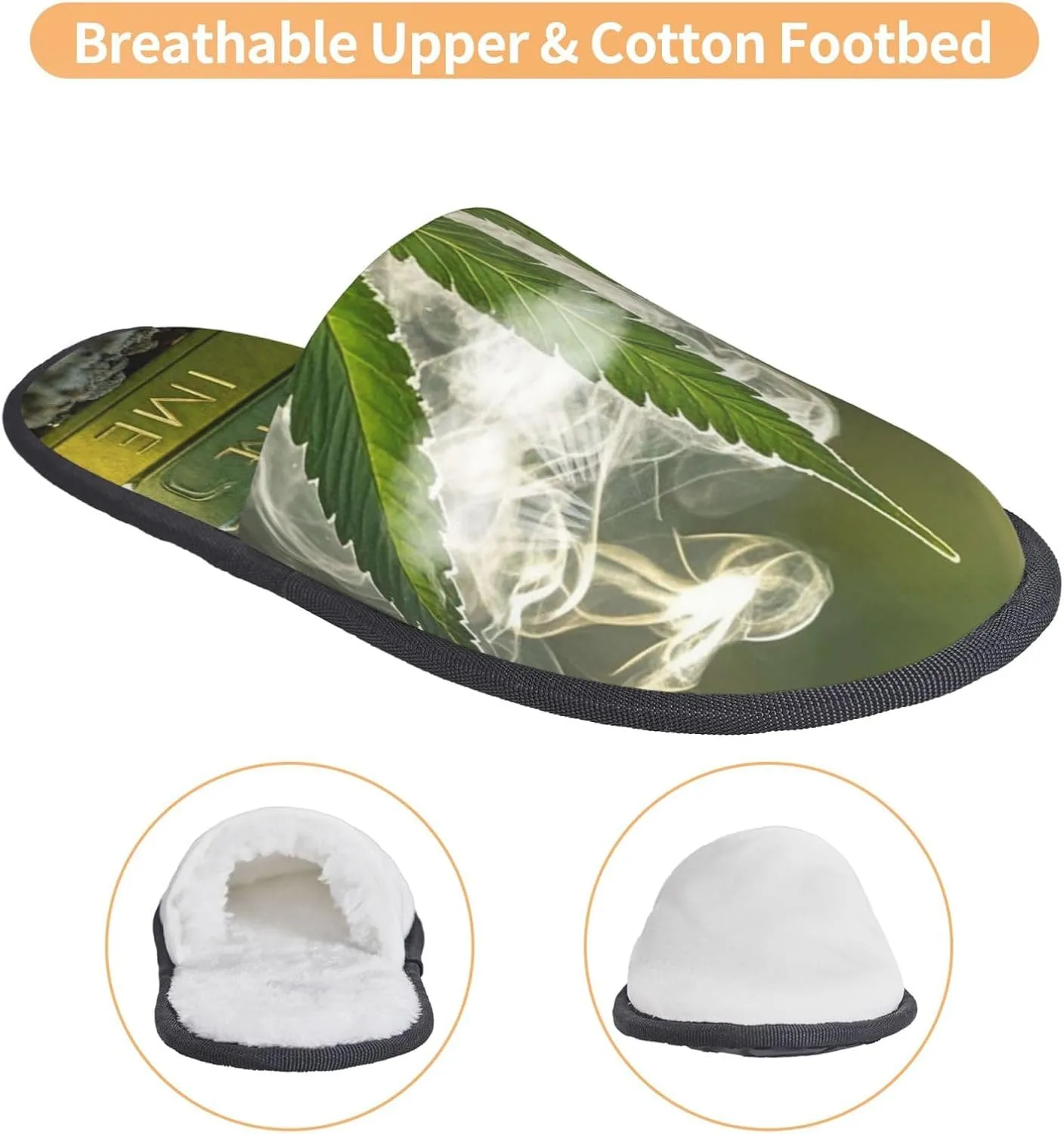 Fuzzy House Slippers Weed Marijuana Plush Shoes Non-slip Memory Foam Slippers