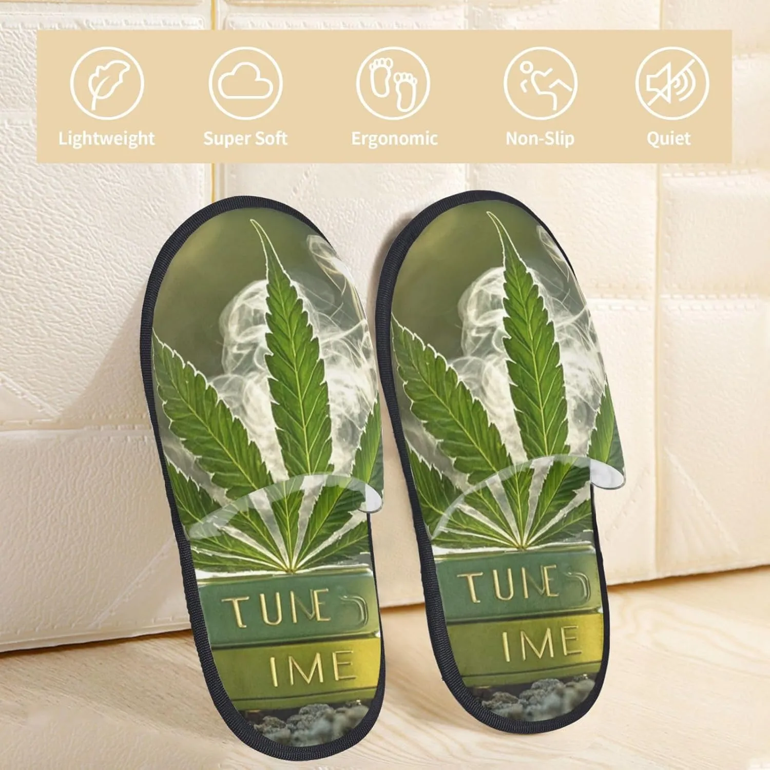 Fuzzy House Slippers Weed Marijuana Plush Shoes Non-slip Memory Foam Slippers