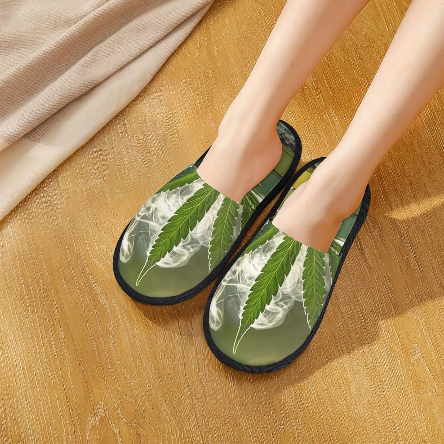 Fuzzy House Slippers Weed Marijuana Plush Shoes Non-slip Memory Foam Slippers