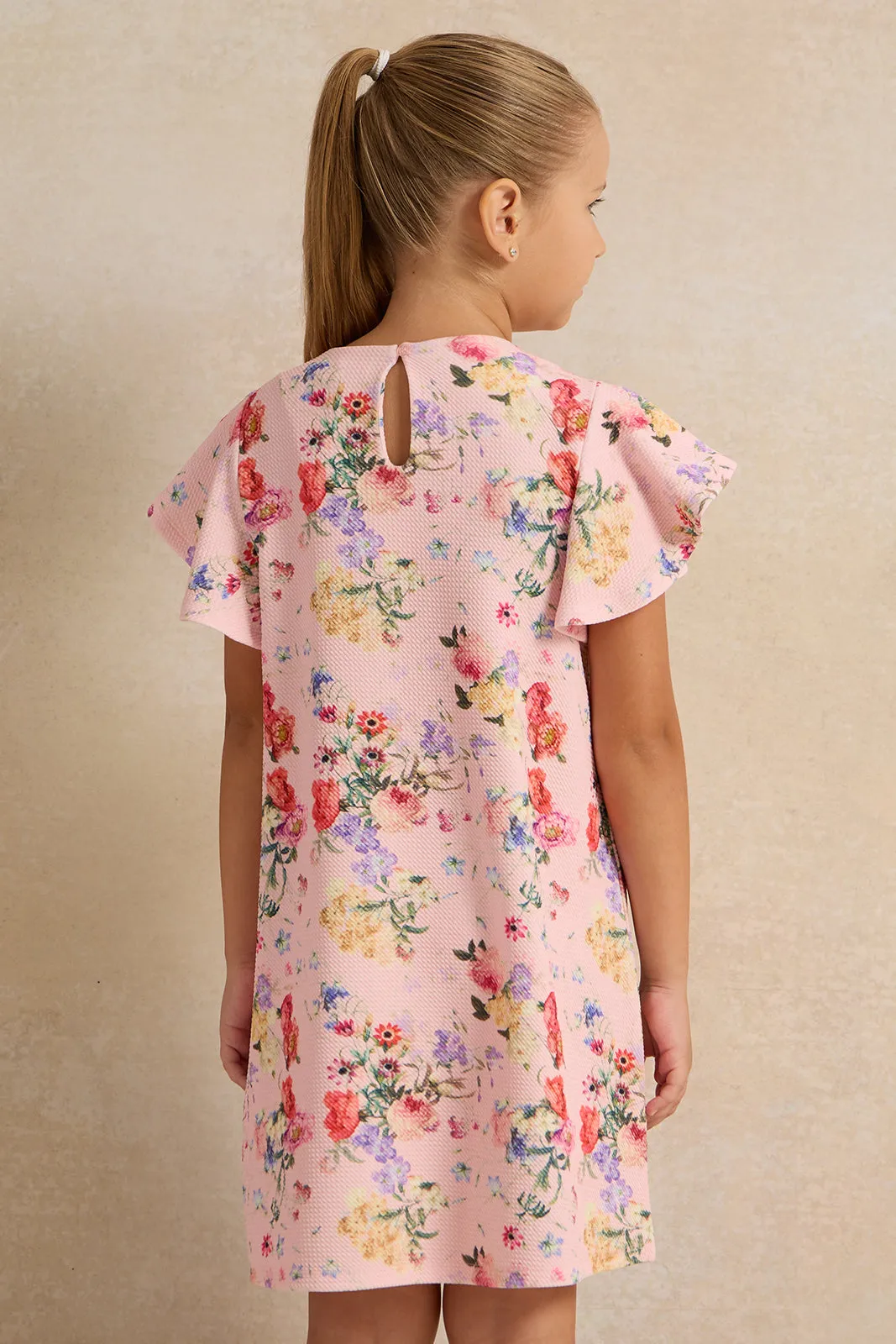 Girls Pink Floral Printed Dress