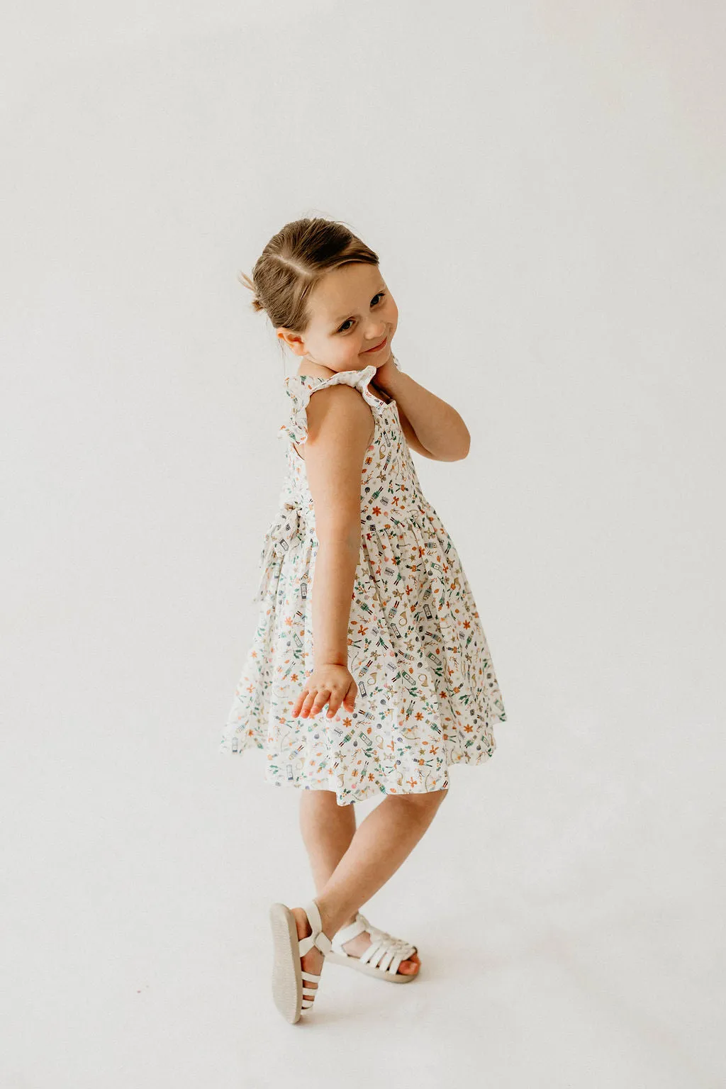 Girl’s White Christmas Print Flutter Sleeve Dress