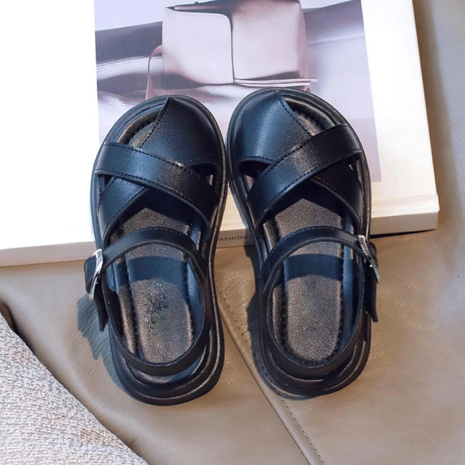 Half Open Toe Girls Sandals Open Toe Breathable Non-Slip Flats Beach Lightweight Rubber Baby Holiday Sandals