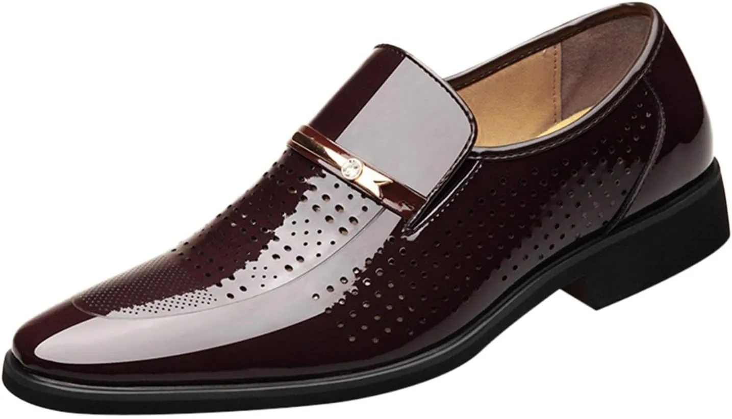 Hbeylia Mens Leather Dress Shoes Oxford Classic Fashion Metal Strip Hollow Out Breathable Summer Autumn Formal Pu Tuxedo Oxford Wingtip Modern Derby Oxford For Men Business Office Work Wedding Party