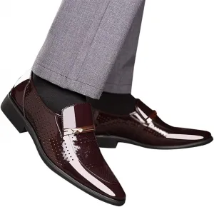 Hbeylia Mens Leather Dress Shoes Oxford Classic Fashion Metal Strip Hollow Out Breathable Summer Autumn Formal Pu Tuxedo Oxford Wingtip Modern Derby Oxford For Men Business Office Work Wedding Party