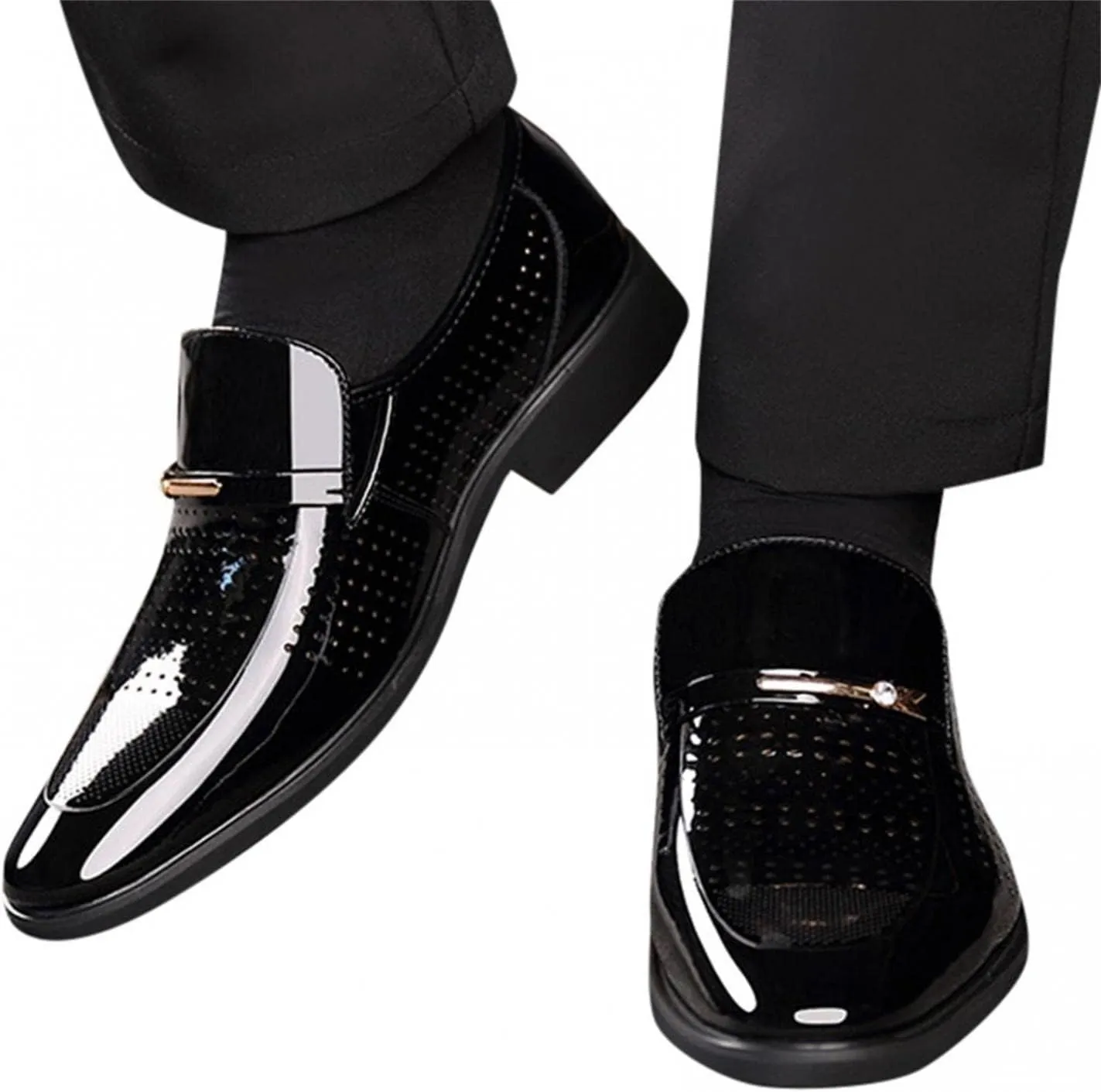 Hbeylia Mens Leather Dress Shoes Oxford Classic Fashion Metal Strip Hollow Out Breathable Summer Autumn Formal Pu Tuxedo Oxford Wingtip Modern Derby Oxford For Men Business Office Work Wedding Party