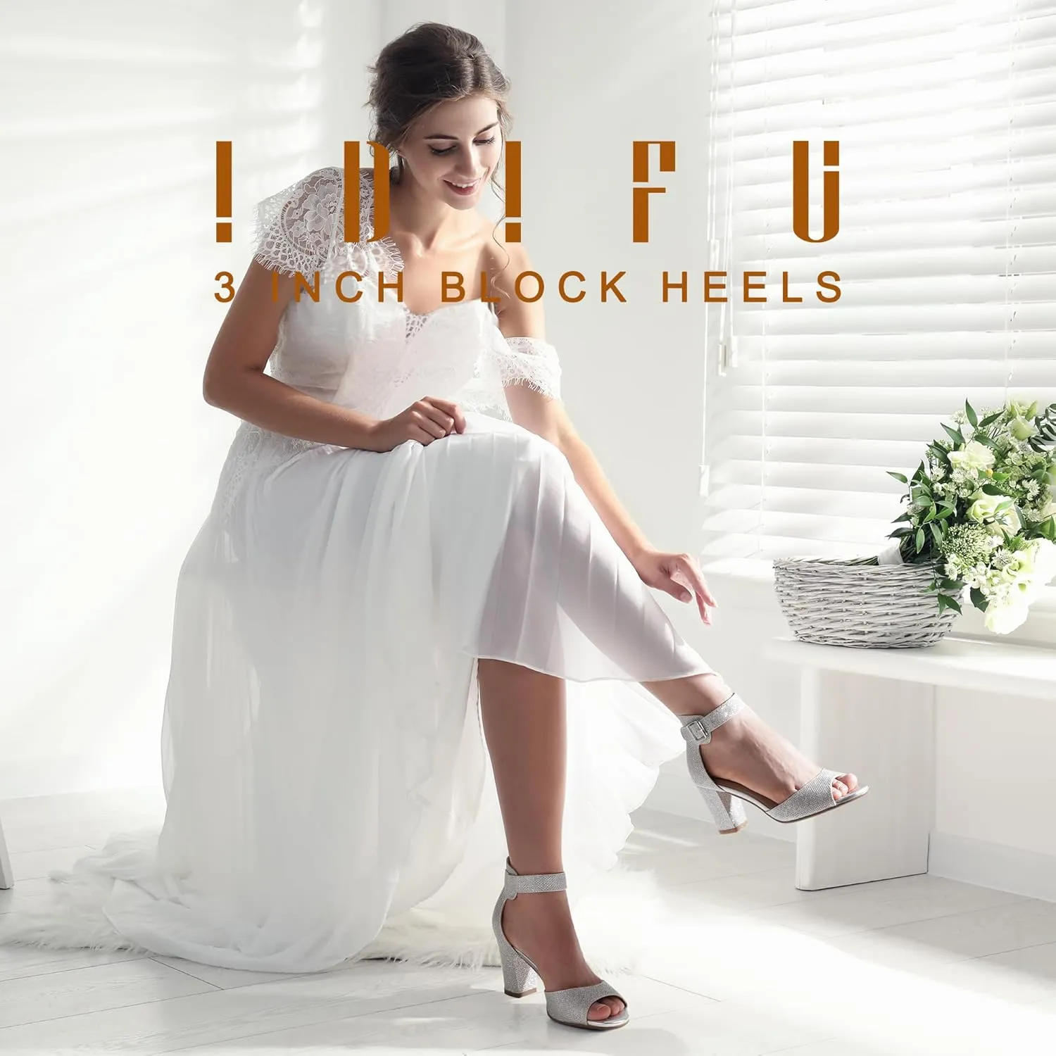 IDIFU Women's Candie-MI Peep Toe Low Block Heels Sandals Ankle Strap Comfy Chunky Wedding Dress Shoes
