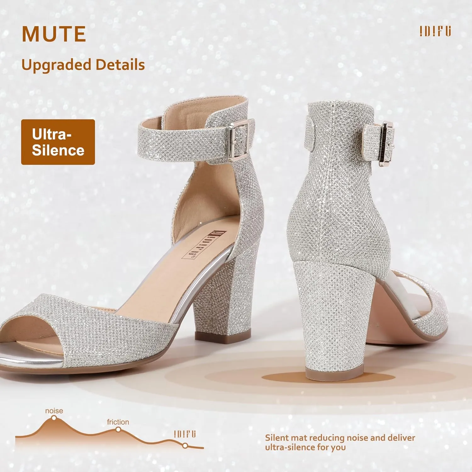 IDIFU Women's Candie-MI Peep Toe Low Block Heels Sandals Ankle Strap Comfy Chunky Wedding Dress Shoes