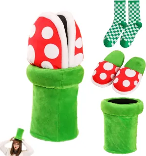 Jfxgjuv Piranha Plant Slippers Piranha Plants Plush Slippers Piranha Plants Plush Funny Slippers Loafer with Pipe Pot Holder for Adults Kids