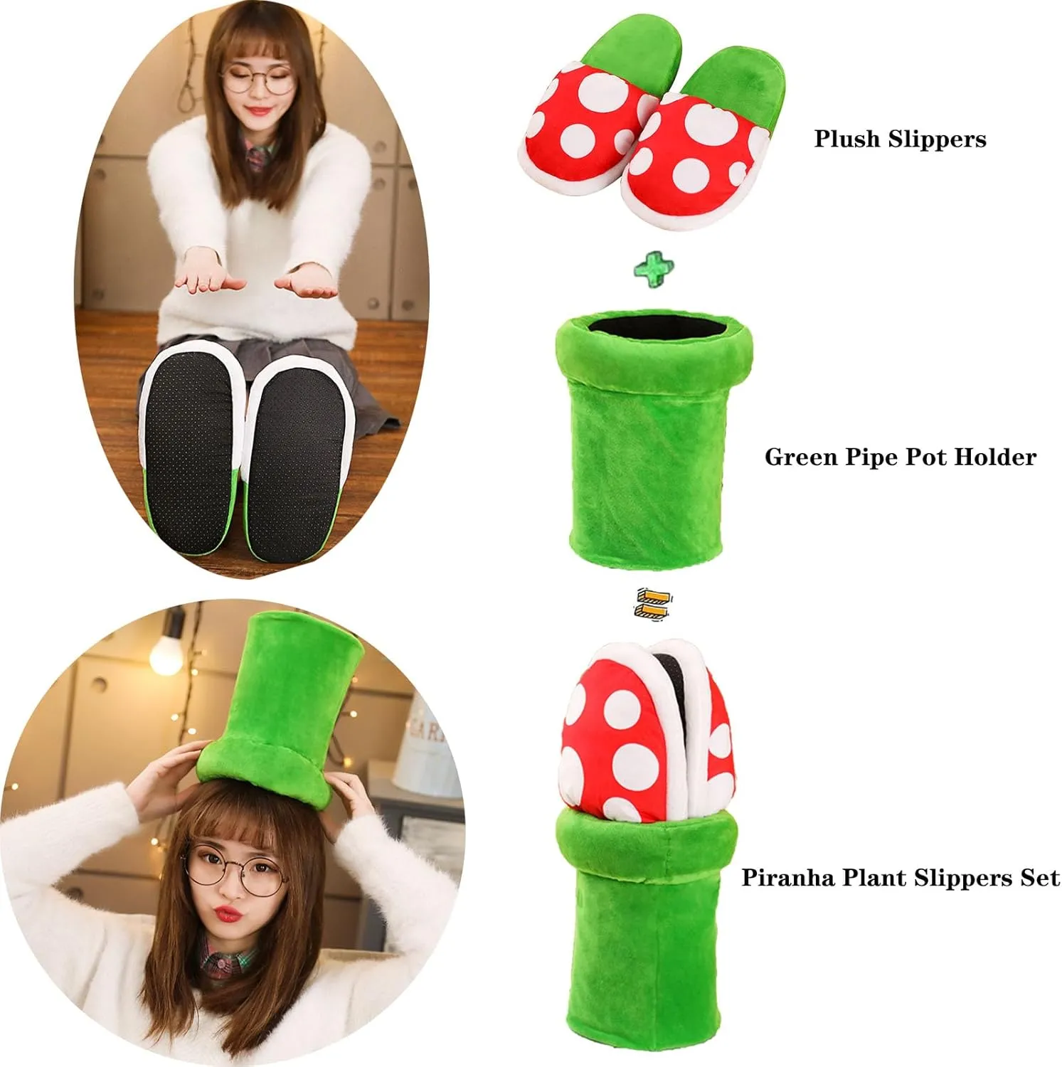 Jfxgjuv Piranha Plant Slippers Piranha Plants Plush Slippers Piranha Plants Plush Funny Slippers Loafer with Pipe Pot Holder for Adults Kids