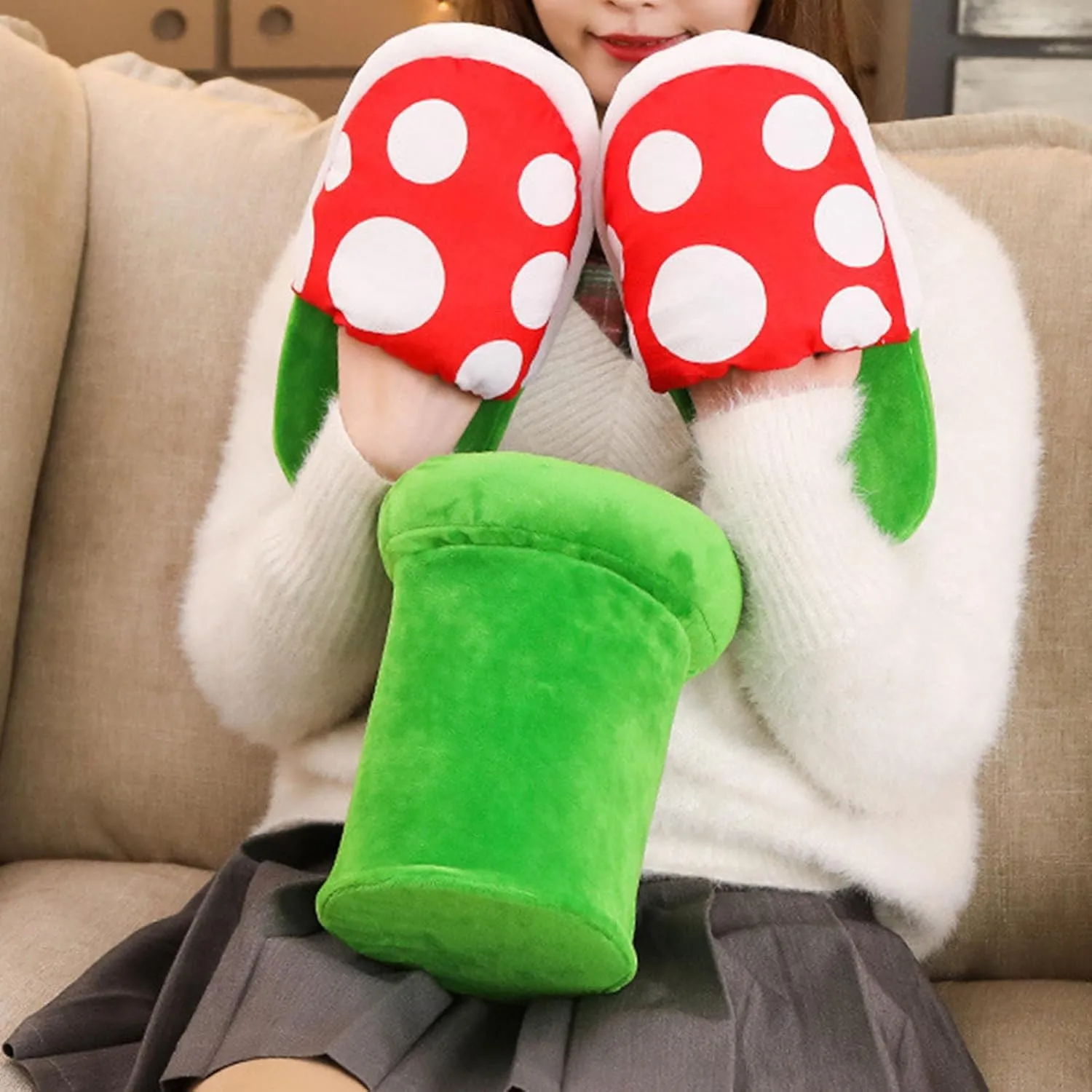 Jfxgjuv Piranha Plant Slippers Piranha Plants Plush Slippers Piranha Plants Plush Funny Slippers Loafer with Pipe Pot Holder for Adults Kids