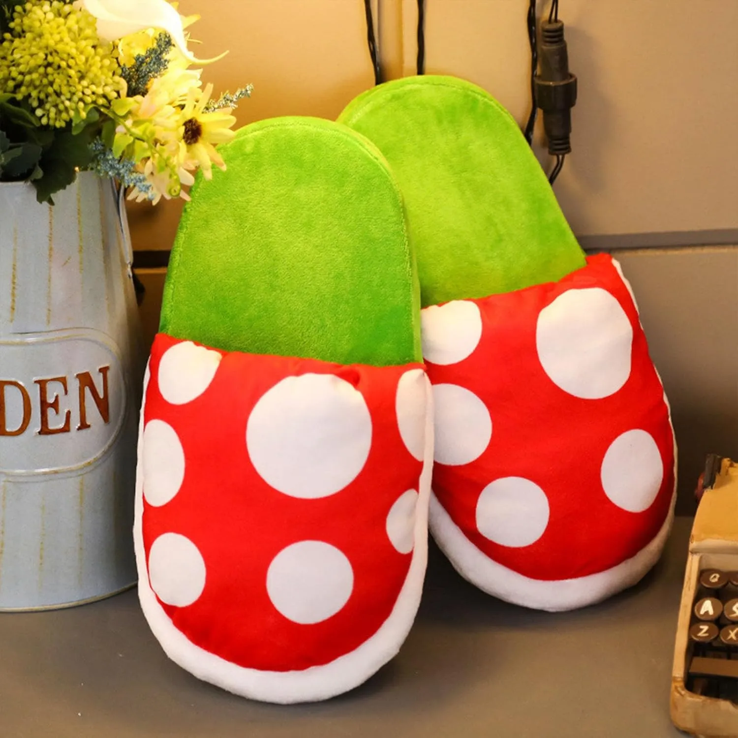 Jfxgjuv Piranha Plant Slippers Piranha Plants Plush Slippers Piranha Plants Plush Funny Slippers Loafer with Pipe Pot Holder for Adults Kids