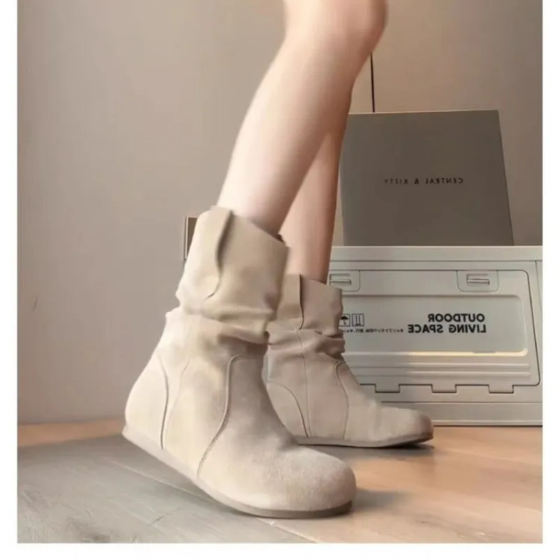 Joskaa Suede Flats Woman Ankle Snow Boots Fashion Casual Cozy Walking Shoes 2025 Winter New Brand Eleglant Dress Goth Mujer Zapatillas