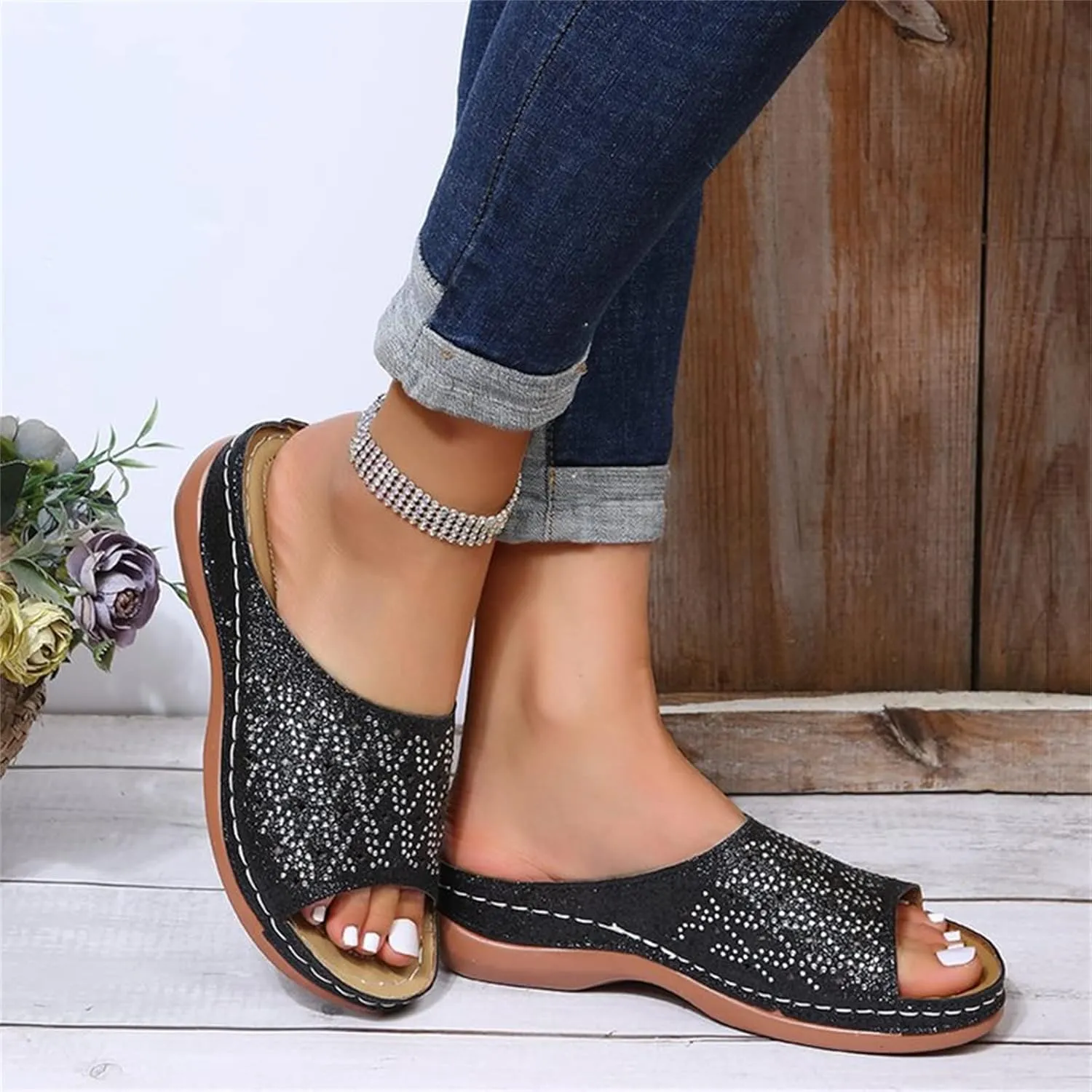 Ladmiple Orthotic Sandals For Women Cute Slides Comfortable Orthopedic Dressy Summer Walking Flip Flops with Arch Support